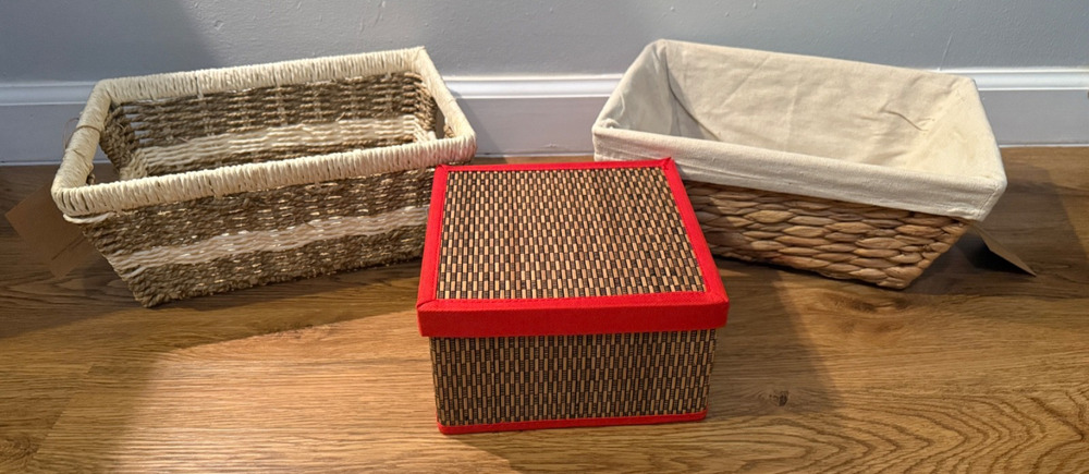 🧺 Basketville VT Basket Storage Set of 3 Wicker Fabric Liner Box New